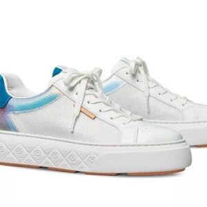 White iridescent & blue suede sneakers authentic “Lady bug” by Tory Burch